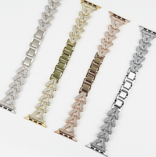 Suitable for Apple S8 Applewatch watch watch, fine wheat ear heart-shaped diamond inlaid iwatch se full diamond metal strap