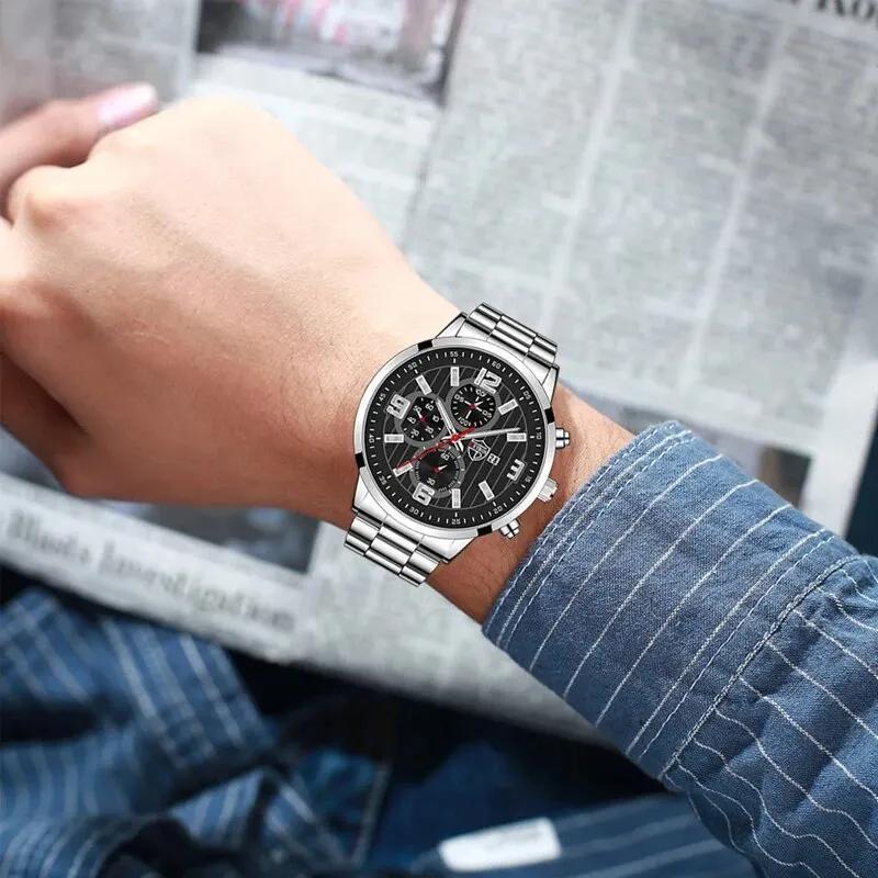 3-piece men's watch set Men's fashion quartz pointer watch