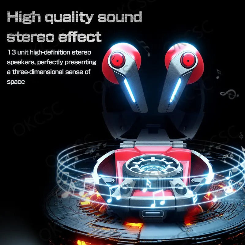 Mecha Game Music Earphones 5.3 Bluetooth Headset Low Latency In-Ear Dual Mic ENC Noise Reduction TWS Earbuds Headphones