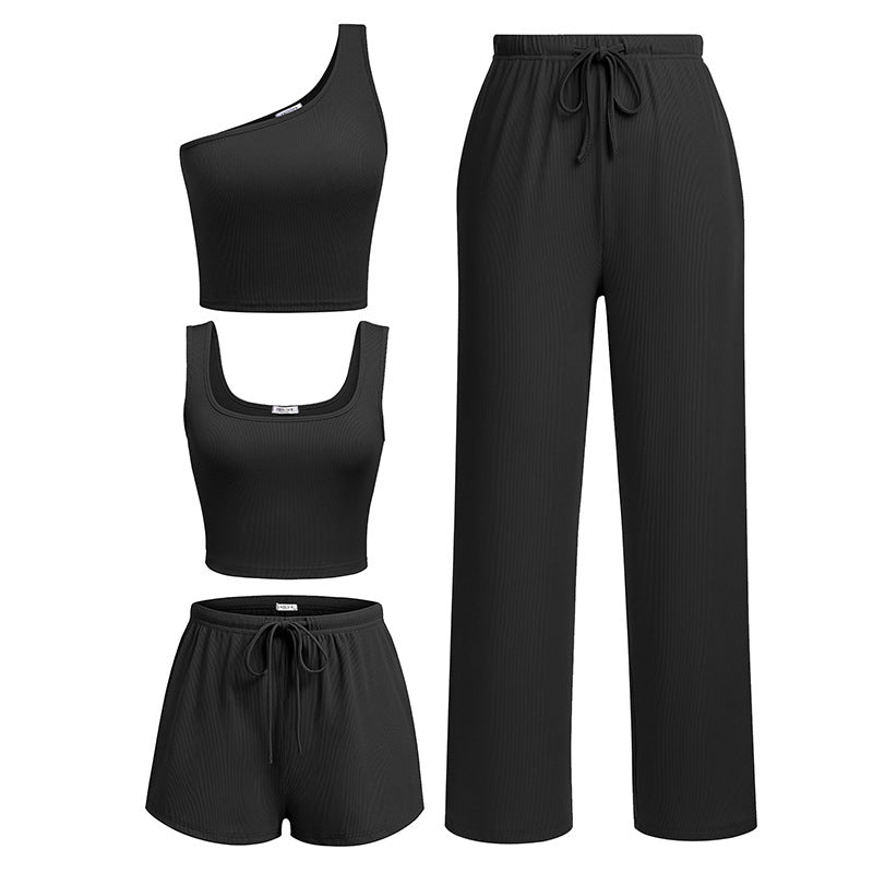 European And American Sports Vest Shorts Yoga Slim Fit Fashion Short Breathable Four-piece Set