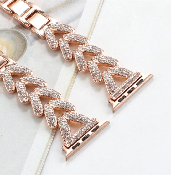 Suitable for Apple S8 Applewatch watch watch, fine wheat ear heart-shaped diamond inlaid iwatch se full diamond metal strap