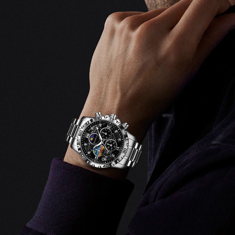Waterproof three eyes six needle luminous dial Van Gogh portrait multi-faceted fashion popular men's quartz watch