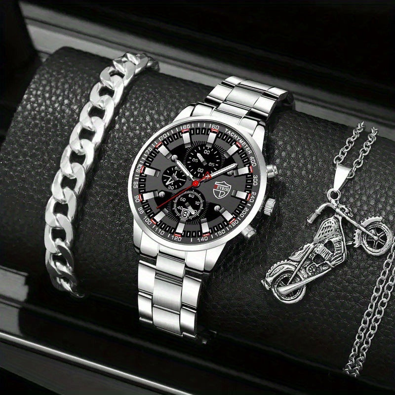 3-piece men's watch set Men's fashion quartz pointer watch