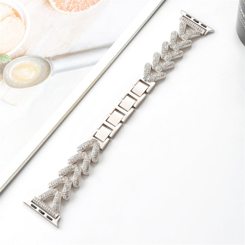 Suitable for Apple S8 Applewatch watch watch, fine wheat ear heart-shaped diamond inlaid iwatch se full diamond metal strap