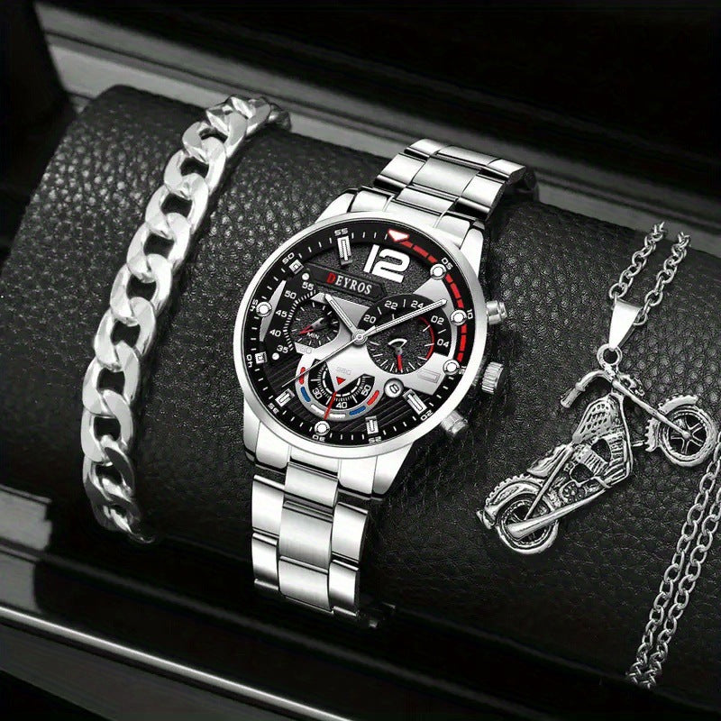 3-piece men's watch set Men's fashion quartz pointer watch
