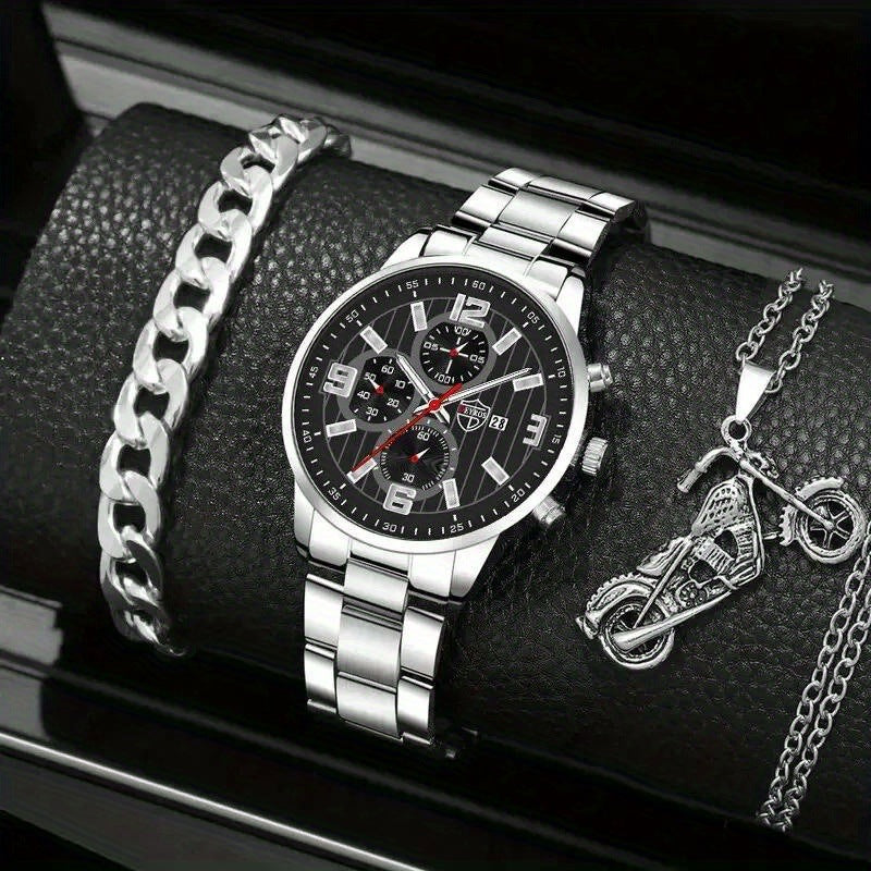 3-piece men's watch set Men's fashion quartz pointer watch