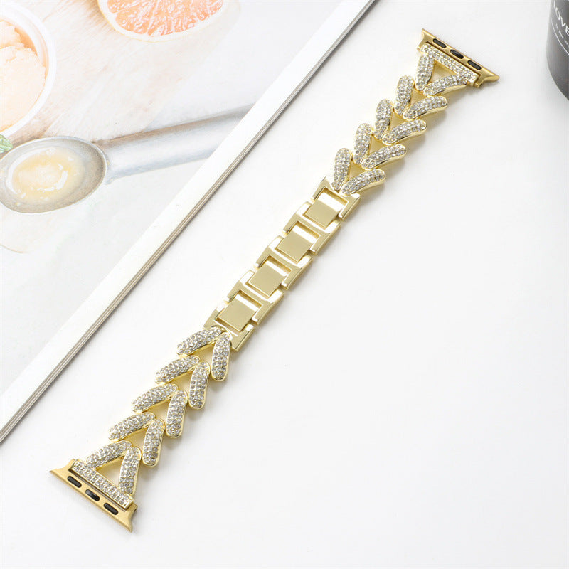Suitable for Apple S8 Applewatch watch watch, fine wheat ear heart-shaped diamond inlaid iwatch se full diamond metal strap