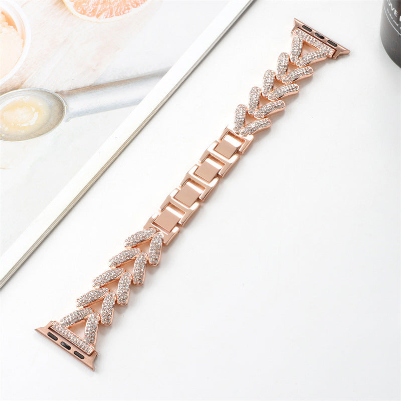 Suitable for Apple S8 Applewatch watch watch, fine wheat ear heart-shaped diamond inlaid iwatch se full diamond metal strap
