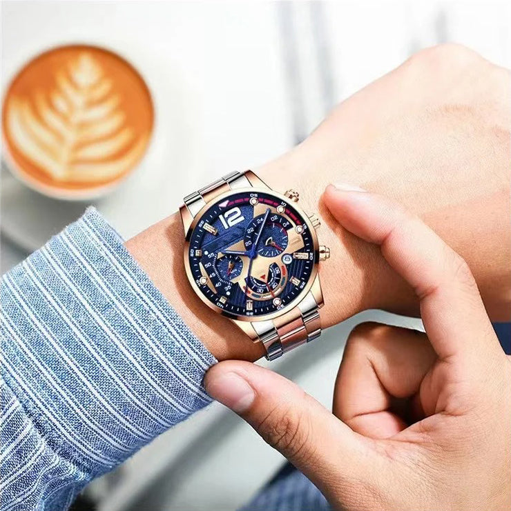 New Fashion Watches Men Stainless Steel Top Brand Luxury Sports Chronograph Quartz Watch Men Clock Man Relogio Masculino